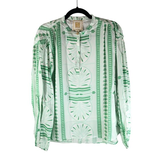 Emily McCarthy Womens Lolli Top Long Sleeve Royal Palm Green S - Picture 1 of 4